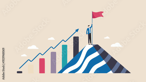 Vector illustration of businessman on top of graph with flag