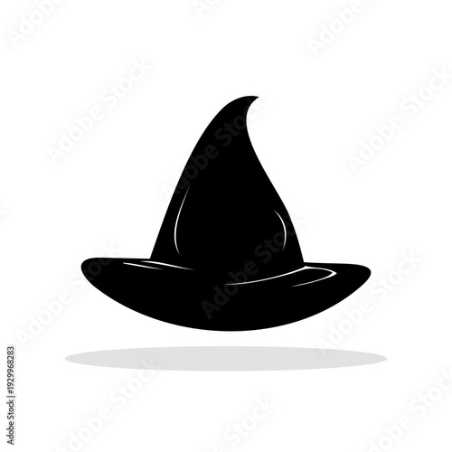 Black silhouette icon of a pointed witch hat with a wide brim. A concise vector illustration symbolizing magic, sorcery, or Halloween.