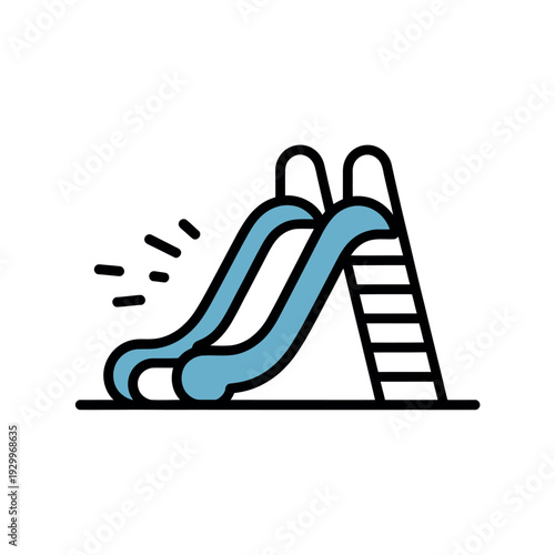 A colorful illustration of a blue slide with a ladder in a playground setting for kids to enjoy