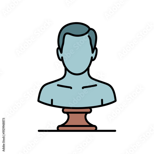 A minimalist illustration of a faceless male bust on a pedestal