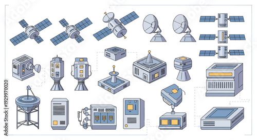 Collection of Satellite and Communication Equipment Icons.