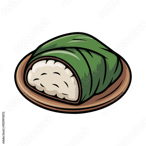 Samoan Palusami Vector Illustration of Taro Leaves Wrapped Coconut Cream on Plate