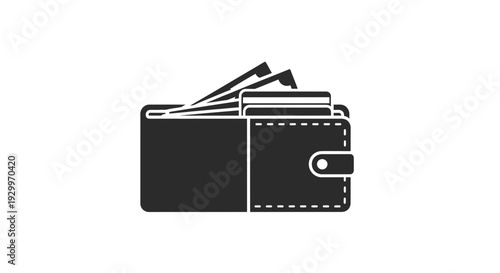 Black and white illustration of a wallet filled with money and credit cards.