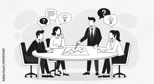 Business meeting with diverse team collaborating on project strategy.