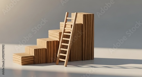 Wooden blocks arranged as growth steps with small 