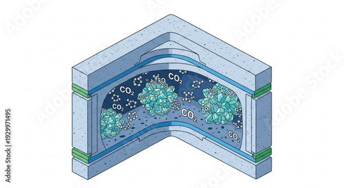 3d illustration of a corner section of a gas separation membrane with co2 molecules passing through showcasing filtration technology