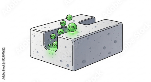 Concrete block with co2 molecules penetrating surface for carbonation process