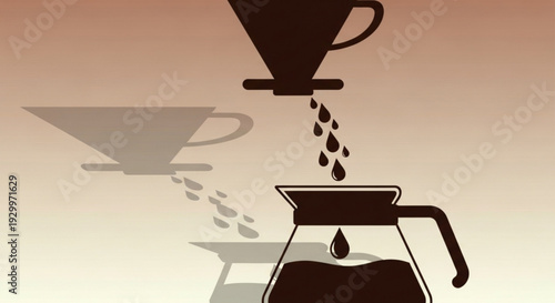 Coffee dripping from pour over into glass carafe with warm gradient background