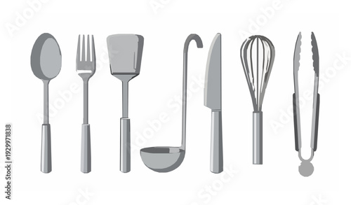 Silver Kitchen Utensils Flat Vector Set