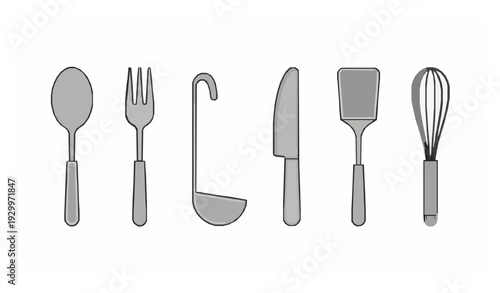 Minimalist Silver Kitchen Utensil Icon Set