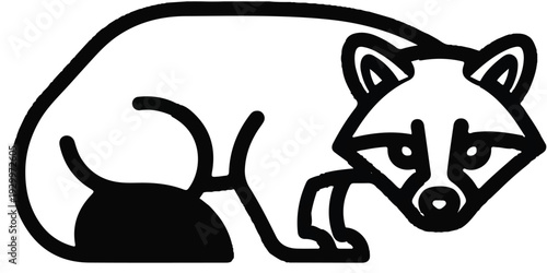 Stylized raccoon illustration black and white vector graphic