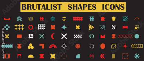 abstract Brutalist shapes icon set, set of Brutalism shapes collection icon, geometric brutalist icon set,