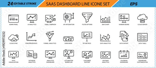 Saa S Dashboard Line Icon Set Editable Stroke EPS Keywords: saas, dashboard, line, icon, set