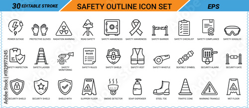 Safety Outline Icon Set Editable Stroke EPS Keywords: safety, outline, icon, set, editable