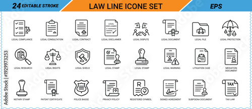 Law Line Icon Set Editable Stroke Vector Graphics legal compliance legal consultation