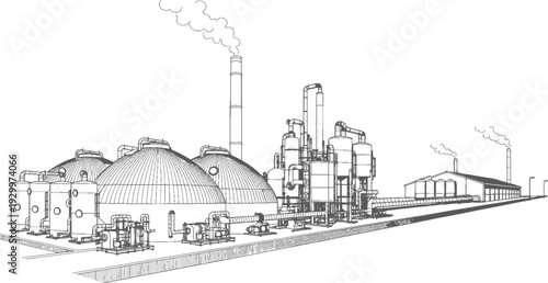 Bioenergy Factory Generating Renewable Power with Biomethane Plant, Sustainable Energy Production Industrial Facility