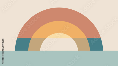 Muted pastel half-circle layers create depth and harmony. Contemporary abstract poster ideal for modern living spaces and stylish home decor.