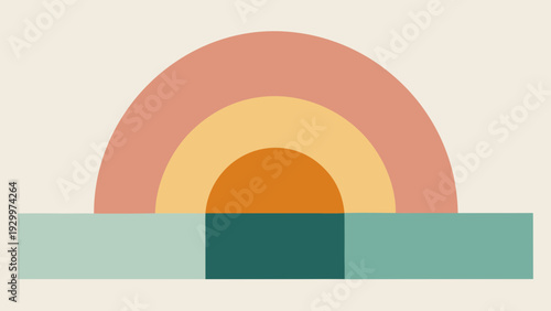 Muted pastel half-circle layers create depth and harmony. Contemporary abstract poster ideal for modern living spaces and stylish home decor.