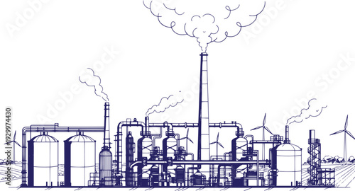 Bioenergy Factory Generating Renewable Power with Biomethane Plant, Sustainable Energy Production Industrial Facility