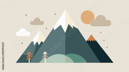 Clean vector mountain shapes in neutral tones. Scandinavian-inspired wall art suited for minimalist interiors and cozy Nordic aesthetics.