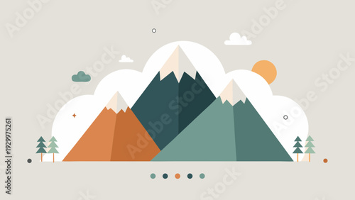 Clean vector mountain shapes in neutral tones. Scandinavian-inspired wall art suited for minimalist interiors and cozy Nordic aesthetics.