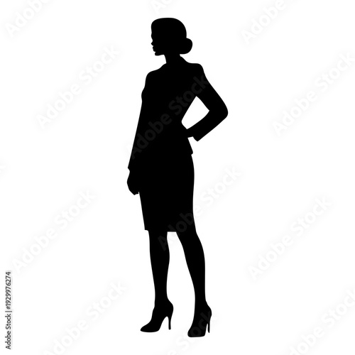 SILHOUETTE OF A STANDING BUSINESS WOMAN WITH A SUIT AND HIGH SHOES