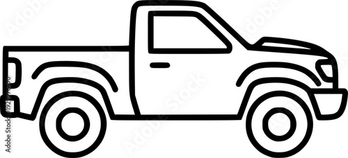 Illustration of a pickup truck, a versatile vehicle for hauling and transportation, depicted in a simple outline drawing