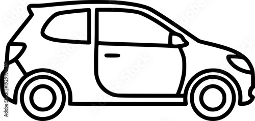 Outline drawing of a compact car, showcasing its sleek design and minimalist aesthetic, perfect for automotive concepts