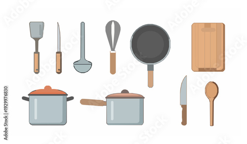 Cooking Utensils Flat Vector Set for Kitchen