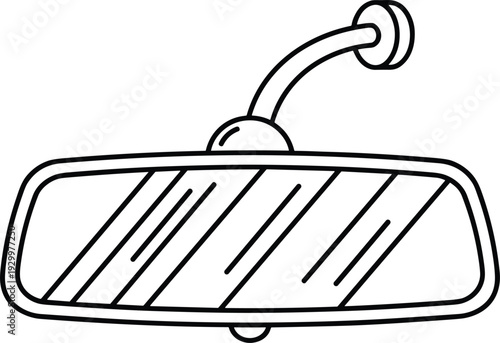 Car rear view mirror line art vector illustration isolated on white background representing automobile interior accessory, driving safety equipment, transportation design, and vehicle 