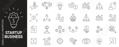 Startup Business icon set. Linear icon collection. Editable stroke. Vector and illustration set