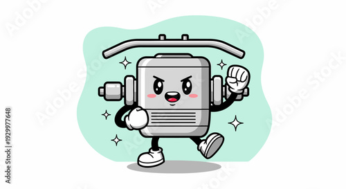 Cheerful Cartoon Robot Demonstrating Energetic Victory Pose.