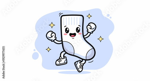 Cheerful cartoon towel mascot jumping happily.