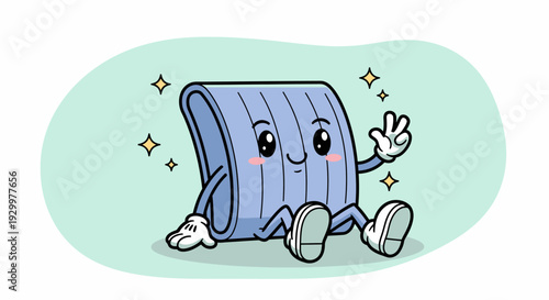 Cheerful Cartoon Trash Can Character Sitting.