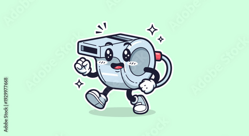 Cheerful Cartoon Toaster Running Forward With Determined Grin.