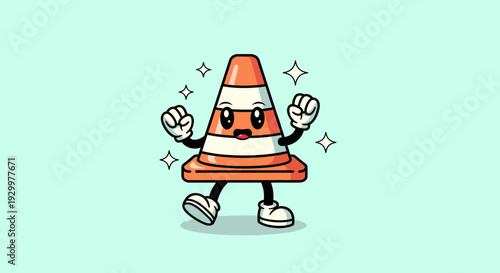 Cheerful Cartoon Traffic Cone Mascot Character.