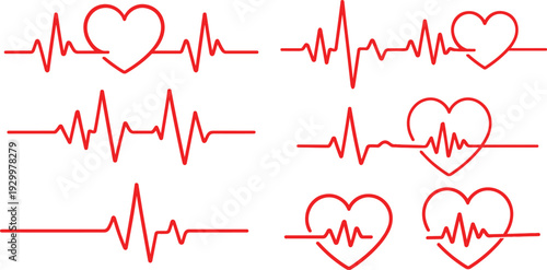 Red Heart with ECG Pulse Wave on Healthcare Monitor Illustration