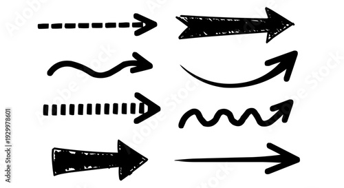 Collection of doodle arrows in various styles, including dotted, wavy, and solid lines for design elements