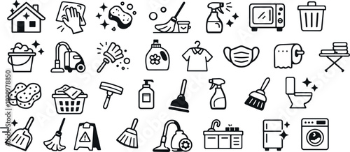 Cleaning and Hygiene Vector Icons Collection with Detergent Symbols