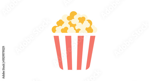 Popcorn Vector Illustration, Flat Design, Cinema Snack, Movie Time, Food Icon, Isolated Graphic