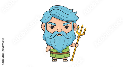Poseidon illustration, vector style graphic, cartoon character, mythology concept