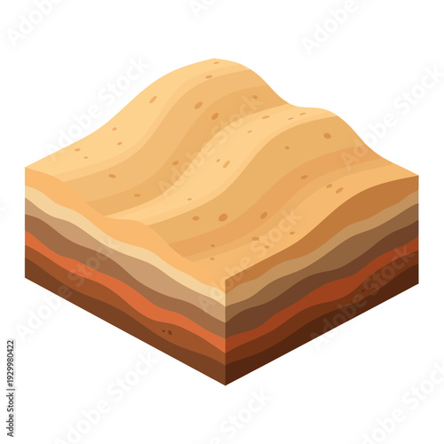 Isometric Cross Section of Desert Sand Dunes and Earth Layers.