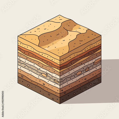 Isometric Cross Section of Earth Layers and Soil Strata.