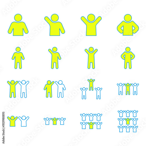 グループ人数別の人物ポーズアイコンセット