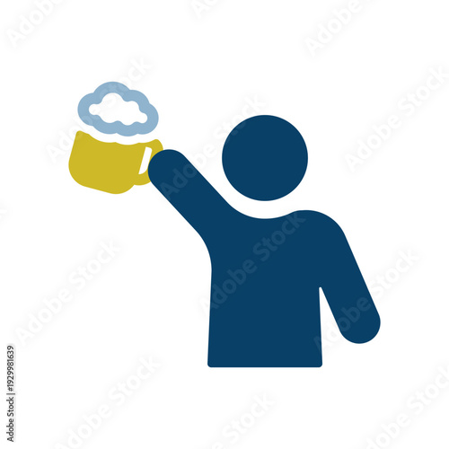 ビールで祝杯をあげるシンプルな人物アイコン