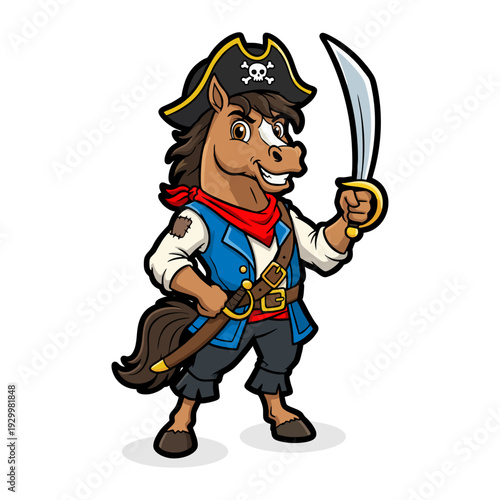 Pirate Horse Character Illustration Holding Sword for Games, Merchandise, and Sticker Design