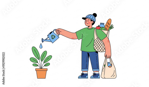 Eco-friendly habits vector illustration promoting zero-waste lifestyle and green living