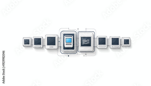 Multiple smartphone devices arranged in a row with two highlighted central phones.