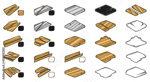 Set of wooden and metal furniture components with various textures