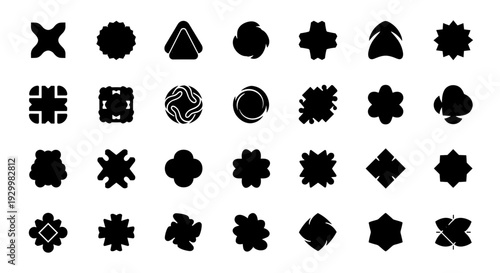 Collection of 25 black geometric icons with various shapes and symbols
